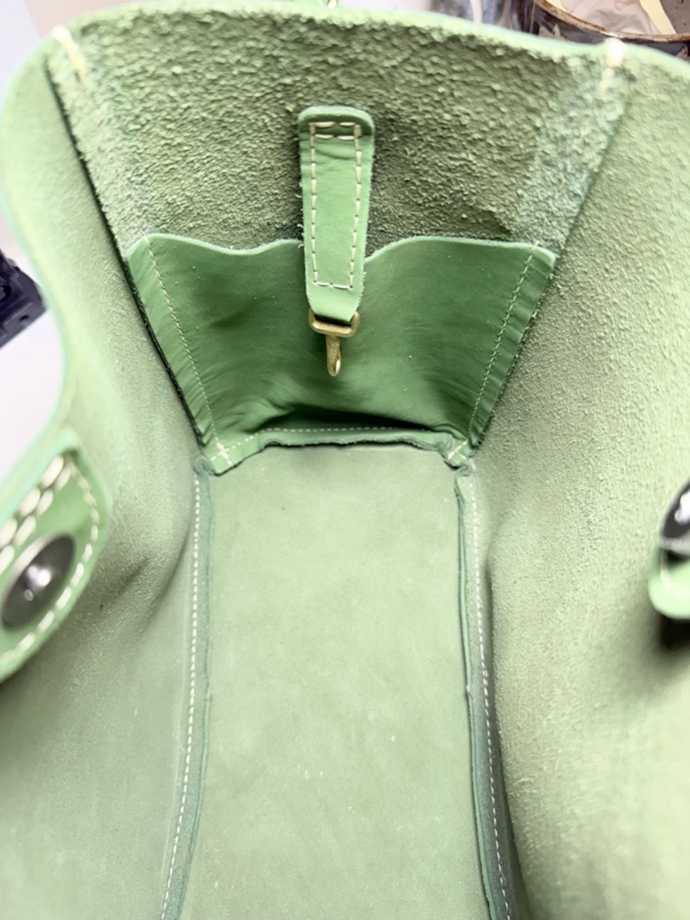 Portland Leather Green Nubuck Bucket Bag - Picture 6 of 11